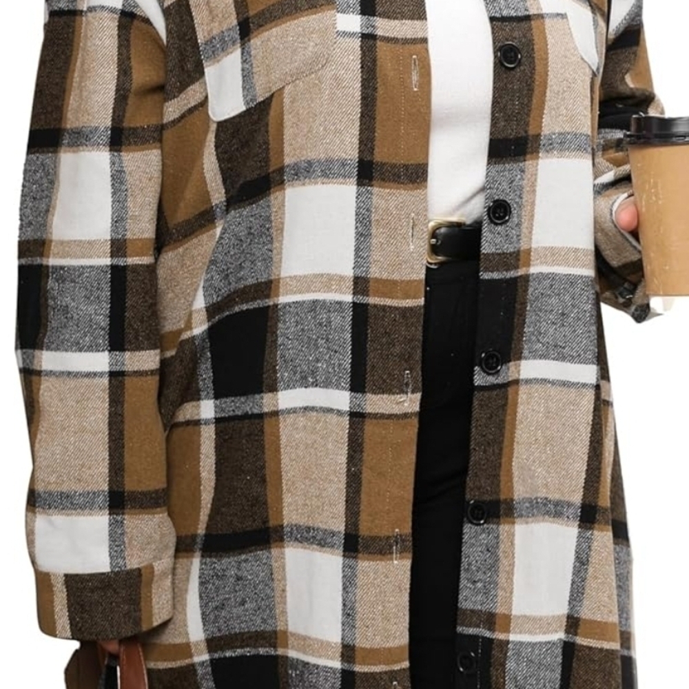 Zeagoo Plaid Trench Coat - Brown, Black, White